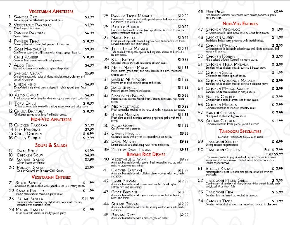 Taj Cafe Fontana CA - Menu Scan 1